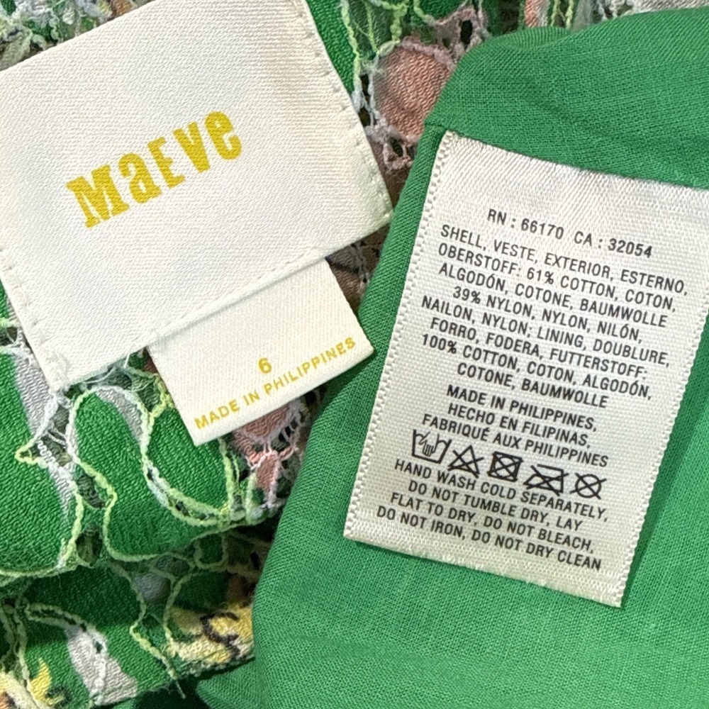 Maeve Anthropologie Womens Fit Flare Dress Size 6 Green Lace Sequin Garden Party - Picture 7 of 10